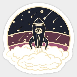 Vintage styled spaceship launch in pink Sticker